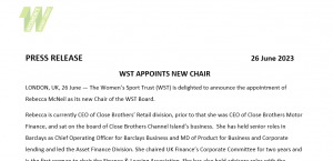 Read more about the article WST APPOINTS NEW CHAIR